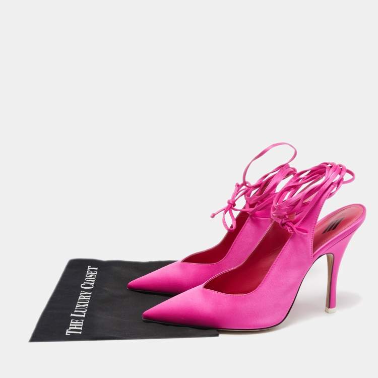 Pre Owned The Attico Pink Satin Venus Ankle Wrap Pumps Size 38