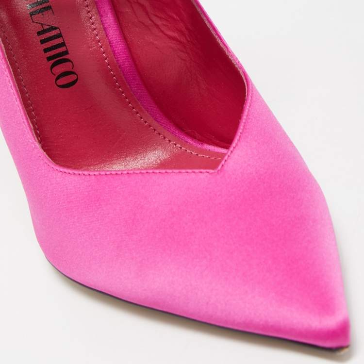 Pre Owned The Attico Pink Satin Venus Ankle Wrap Pumps Size 38