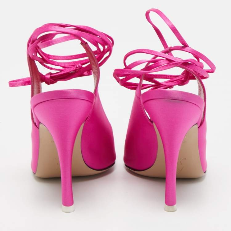 Pre Owned The Attico Pink Satin Venus Ankle Wrap Pumps Size 38
