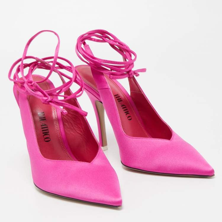 Pre Owned The Attico Pink Satin Venus Ankle Wrap Pumps Size 38