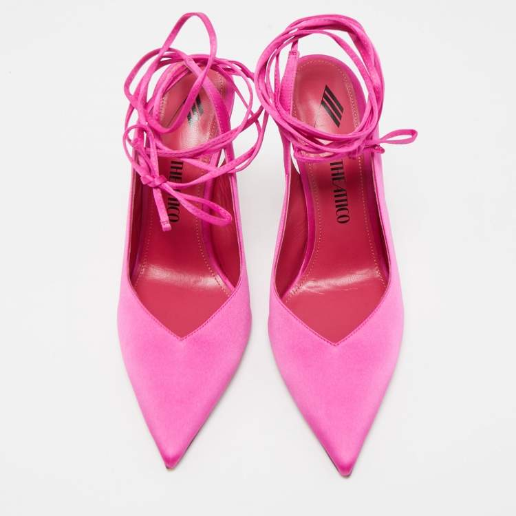 Pre Owned The Attico Pink Satin Venus Ankle Wrap Pumps Size 38
