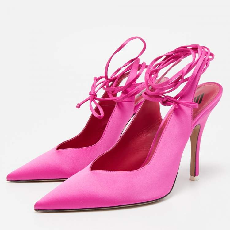 Pre Owned The Attico Pink Satin Venus Ankle Wrap Pumps Size 38