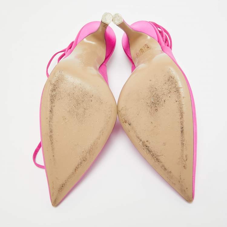 Pre Owned The Attico Pink Satin Venus Ankle Wrap Pumps Size 38