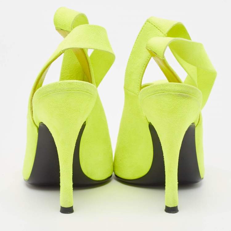 Pre Owned The Attico Green Suede Venus Ankle Wrap Pumps Size 36