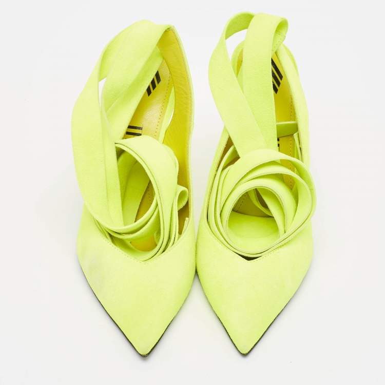 Pre Owned The Attico Green Suede Venus Ankle Wrap Pumps Size 36