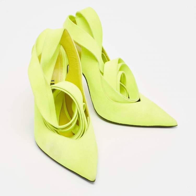 Pre Owned The Attico Green Suede Venus Ankle Wrap Pumps Size 36
