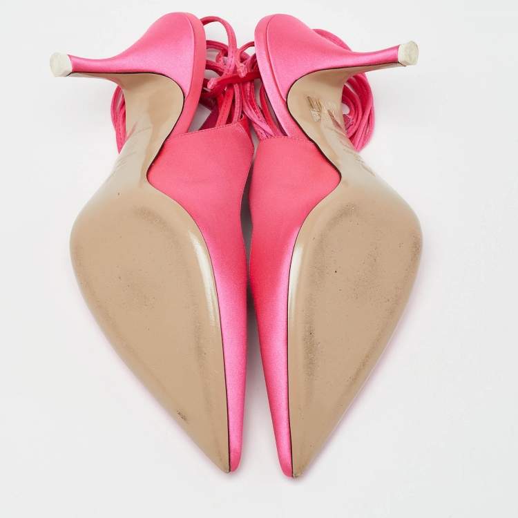 Pre Owned The Attico Pink Satin Venus Ankle Wrap Pumps Size 38