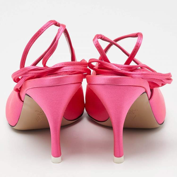 Pre Owned The Attico Pink Satin Venus Ankle Wrap Pumps Size 38