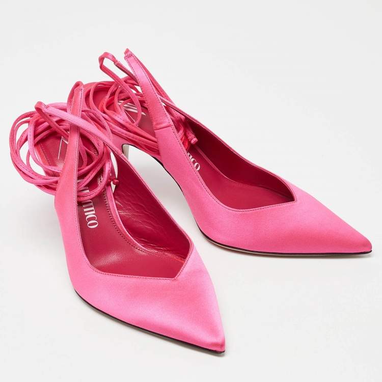 Pre Owned The Attico Pink Satin Venus Ankle Wrap Pumps Size 38