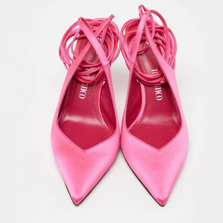 Pre Owned The Attico Pink Satin Venus Ankle Wrap Pumps Size 38