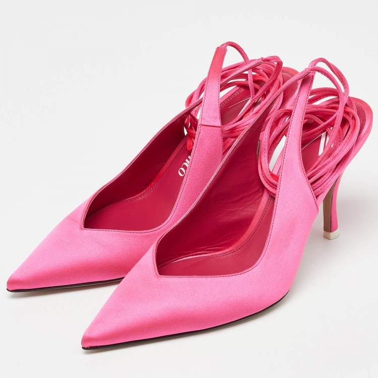 Pre Owned The Attico Pink Satin Venus Ankle Wrap Pumps Size 38