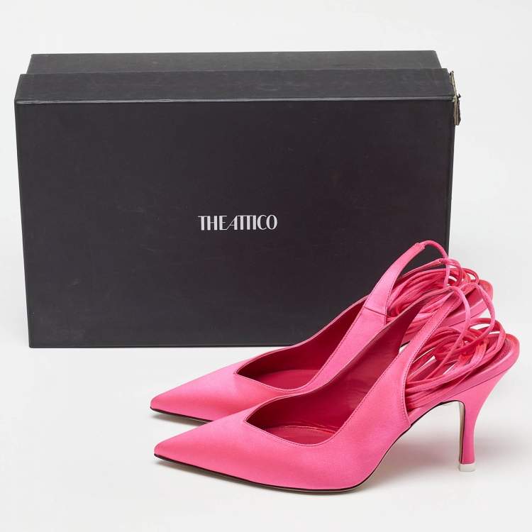 Pre Owned The Attico Pink Satin Venus Ankle Wrap Pumps Size 38