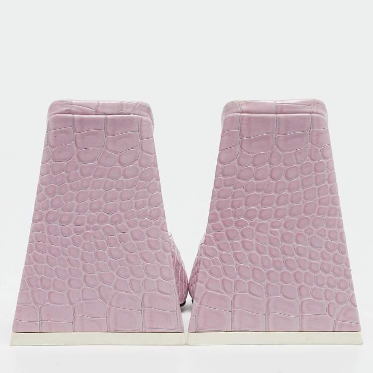 Pre Owned The Attico Purple Embossed Croc Devon Sandals Size 36