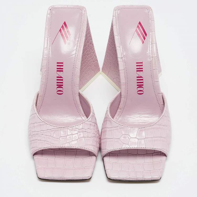 Pre Owned The Attico Purple Embossed Croc Devon Sandals Size 36