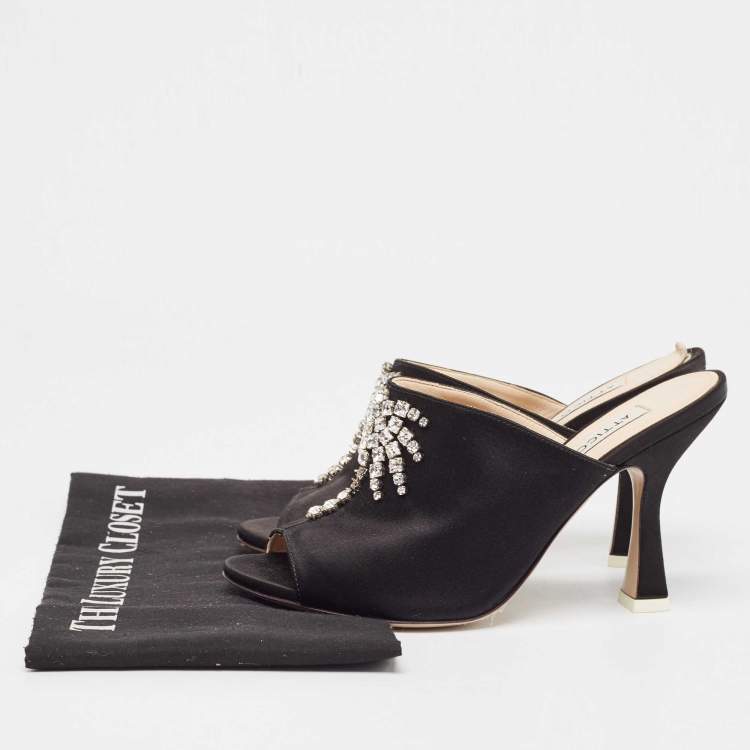 Pre Owned The Attico Black Satin Crystal Embellished Pamela Mules Size 38