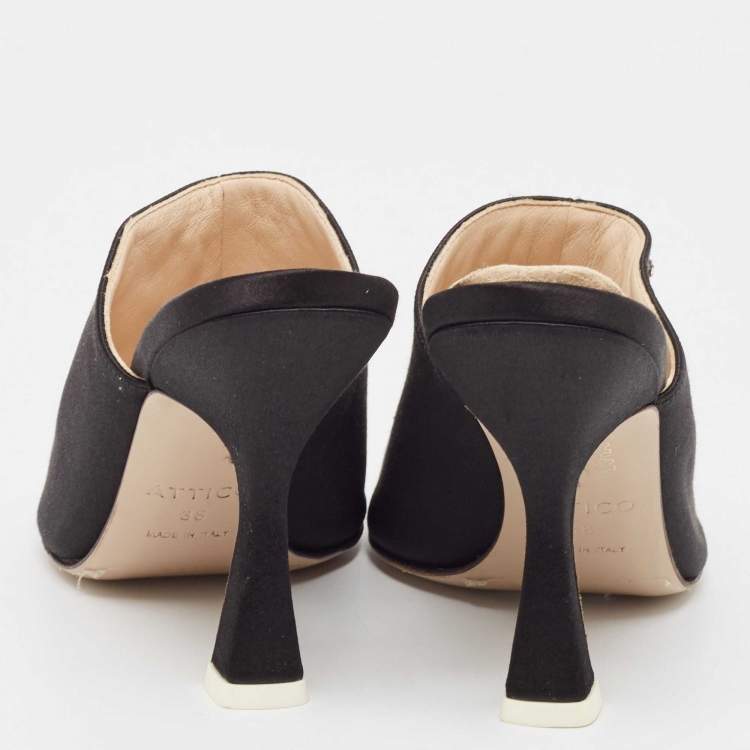 Pre Owned The Attico Black Satin Crystal Embellished Pamela Mules Size 38