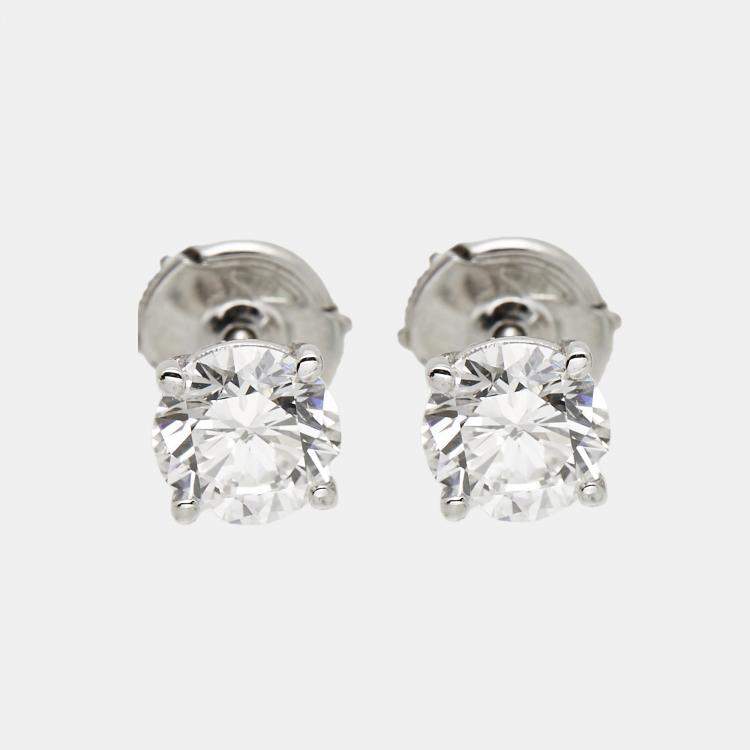 Pre Owned 2.14 cts Round Brilliant Cut 18k White Gold Lab Grown Diamond Solitaire Stud Earrings