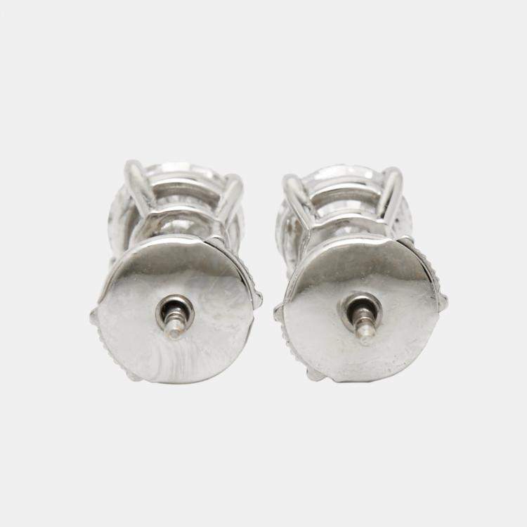 Pre Owned 2.14 cts Round Brilliant Cut 18k White Gold Lab Grown Diamond Solitaire Stud Earrings