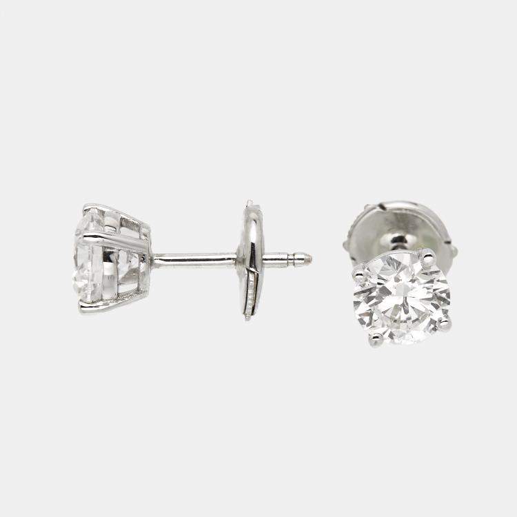Pre Owned 2.14 cts Round Brilliant Cut 18k White Gold Lab Grown Diamond Solitaire Stud Earrings