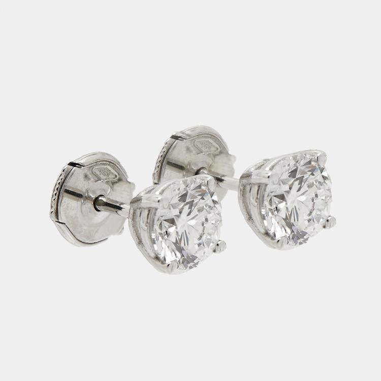 Pre Owned 2.14 cts Round Brilliant Cut 18k White Gold Lab Grown Diamond Solitaire Stud Earrings