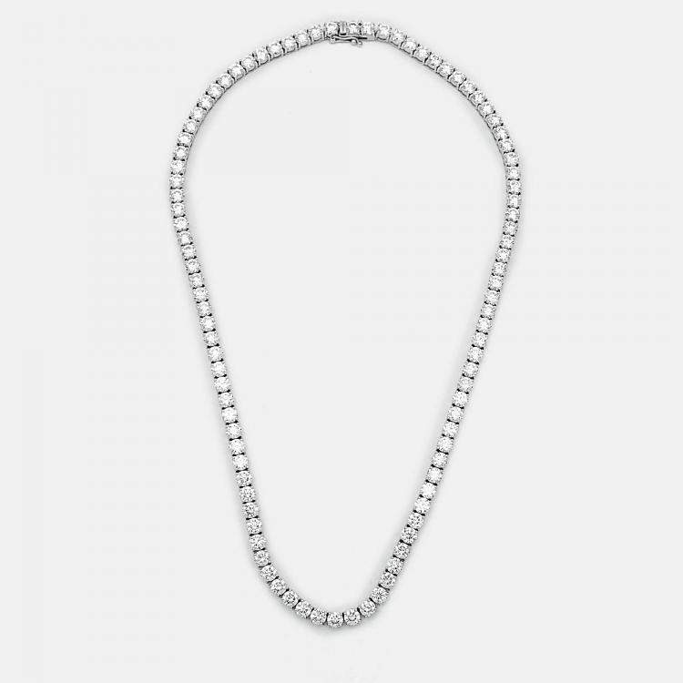 Pre Owned 28.8 cts Round Brilliant Cut 18k White Gold Lab Grown Diamonds Tennis Necklace