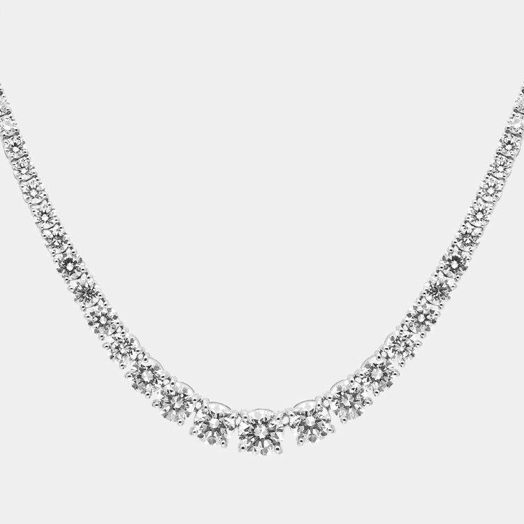 Pre Owned 13.00 cts Round Brilliant Cut 18k White Gold Lab Grown Diamonds Graduating Necklace