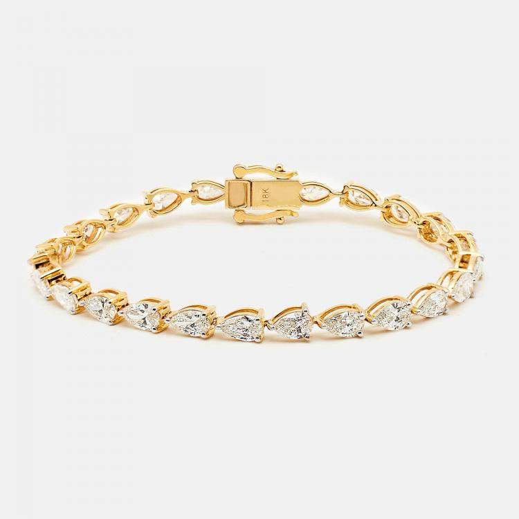 Pre Owned 7.6 cts Pear Brilliant 18k Yellow Gold Lab Grown Diamonds Bracelet