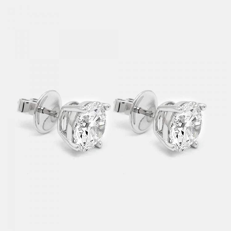 Pre Owned 18k White Gold Round Brilliant Cut Lab Grown Diamonds Earrings (Approx 6.00 ct)