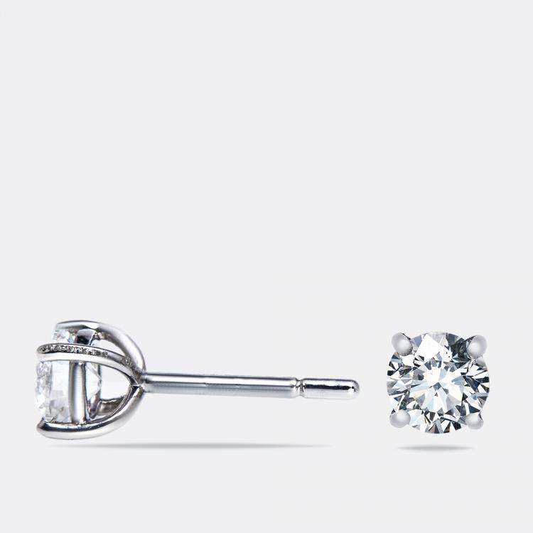 Pre Owned 1.10 cts Round Brilliant Cut 18k White Gold Lab Grown Diamonds Solitaire Stud Earrings