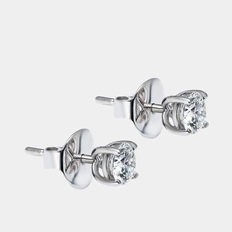 Pre Owned 1.10 cts Round Brilliant Cut 18k White Gold Lab Grown Diamonds Solitaire Stud Earrings