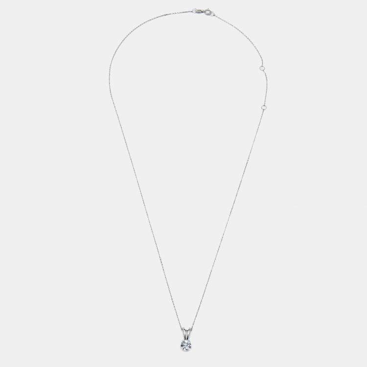 مملوكة مسبقًا 1.00 ct Round Brilliant Cut 18k White Gold Lab Grown Diamond Solitaire Pendant Necklace