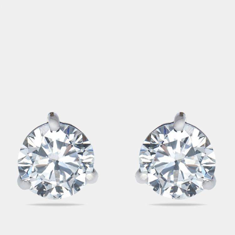 Pre Owned 1.00 cts Round Brilliant Cut 18k White Gold Lab Grown Diamonds Solitaire Stud Earrings