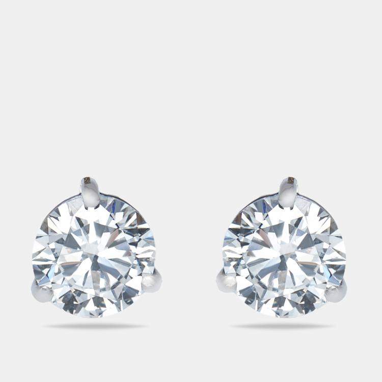 Pre Owned 2.00 cts Round Brilliant Cut 18k White Gold Lab Grown Diamonds Solitaire Stud Earrings