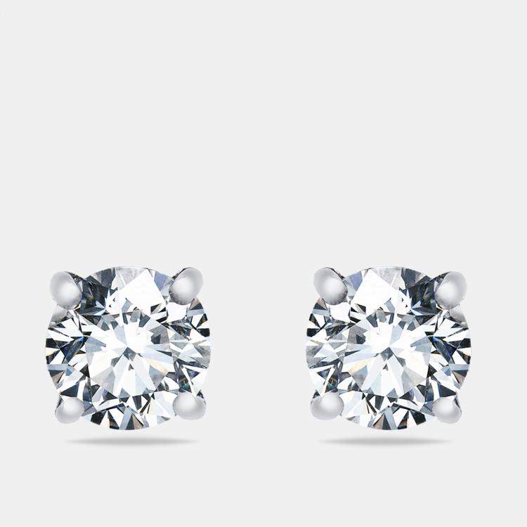 Pre Owned 2.18 cts Round Brilliant Cut 18k White Gold Lab Grown Diamond Solitaire Stud Earrings
