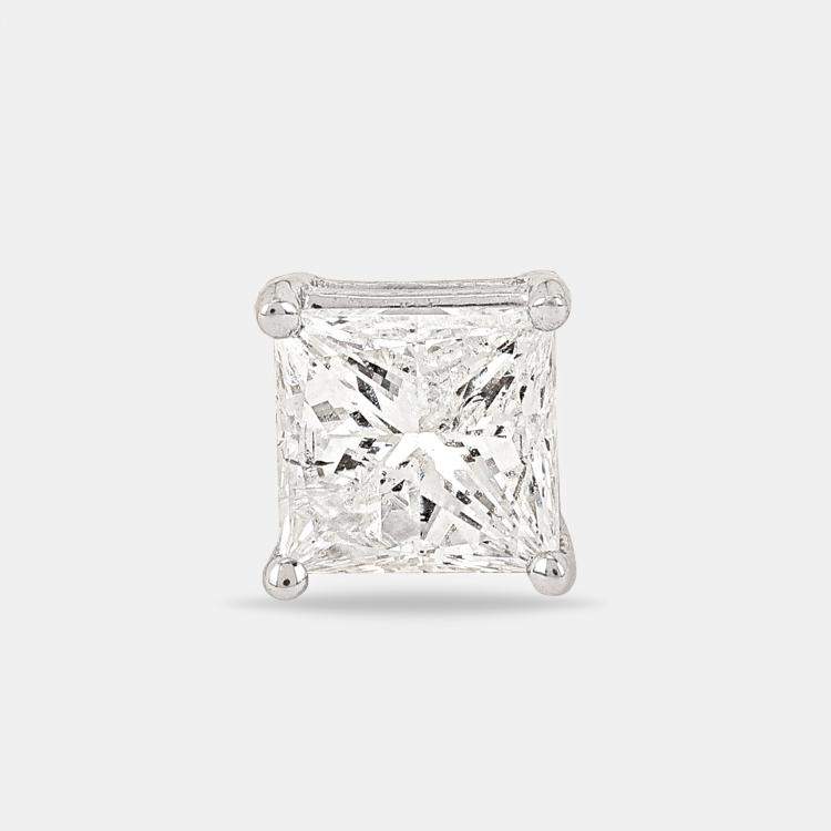 Pre Owned 3.68 cts Princess Cut 18k White Gold Diamond Solitaire Earrings