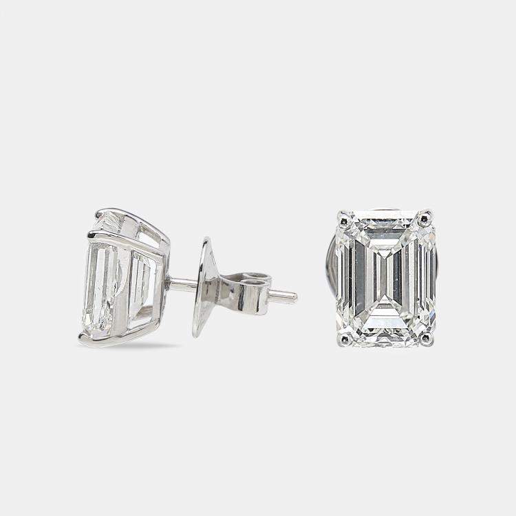 Pre Owned 6.00 cts Emerald Cut 18k White Gold Lab Grown Diamonds Solitaire Stud Earrings