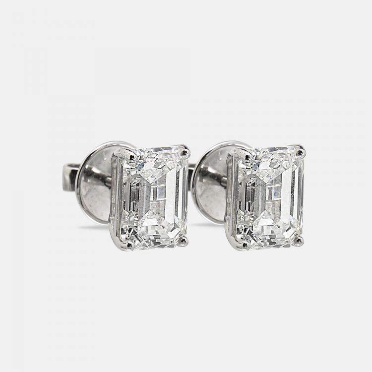 Pre Owned 6.00 cts Emerald Cut 18k White Gold Lab Grown Diamonds Solitaire Stud Earrings