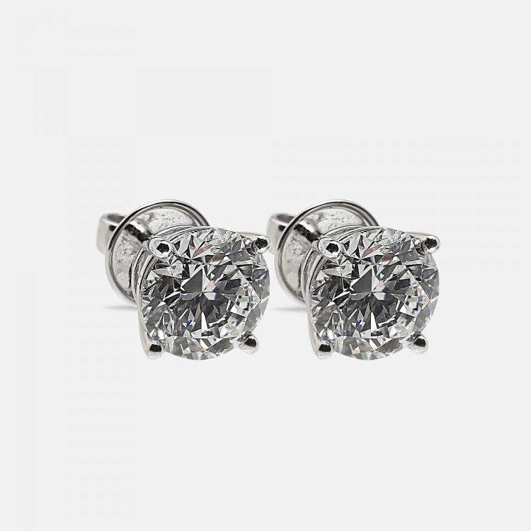 Pre Owned 6.00 cts Round Brilliant Cut 18k White Gold Lab Grown Diamonds Solitaire Stud Earrings