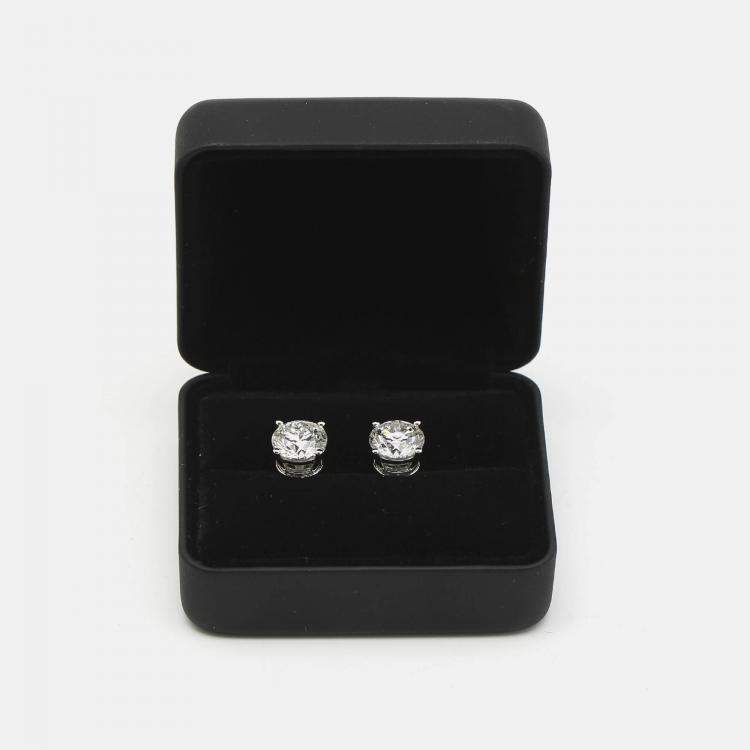 Pre Owned 6.00 cts Round Brilliant Cut 18k White Gold Lab Grown Diamonds Solitaire Stud Earrings