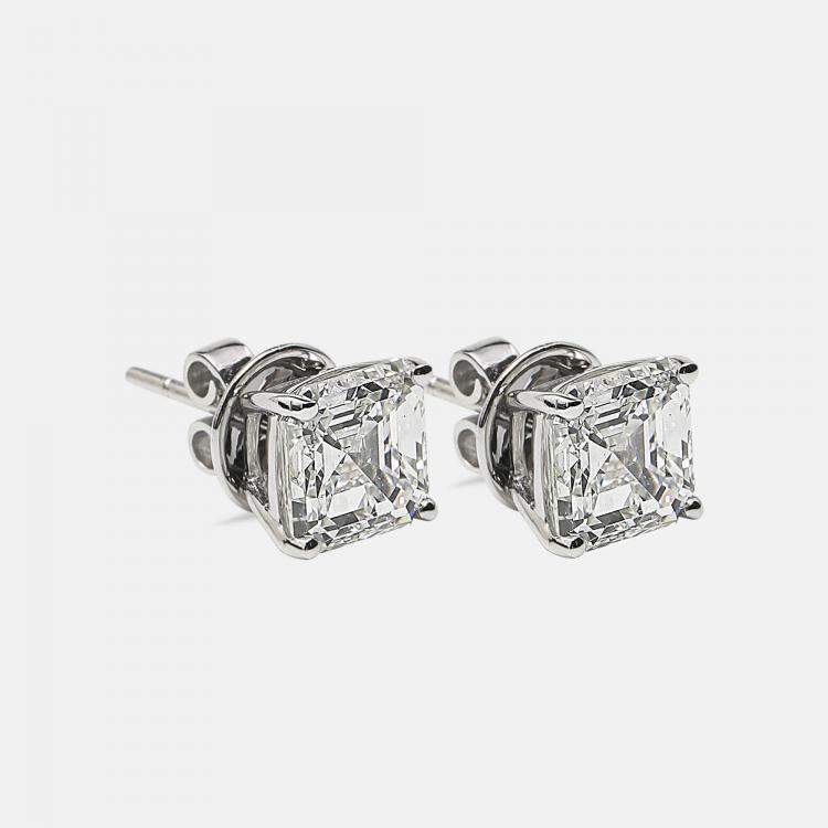 Pre Owned 6.00 cts Asscher Cut 18k White Gold Lab Grown Diamonds Solitaire Stud Earrings