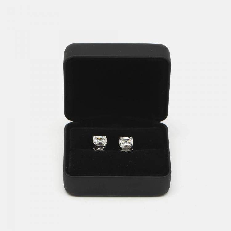 Pre Owned 6.00 cts Asscher Cut 18k White Gold Lab Grown Diamonds Solitaire Stud Earrings