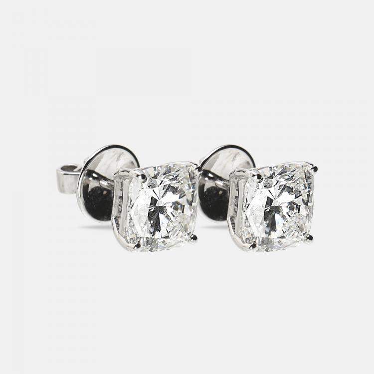 Pre Owned 6.00 cts Cushion Brilliant Cut 18k White Gold Lab Grown Diamonds Solitaire Stud Earrings