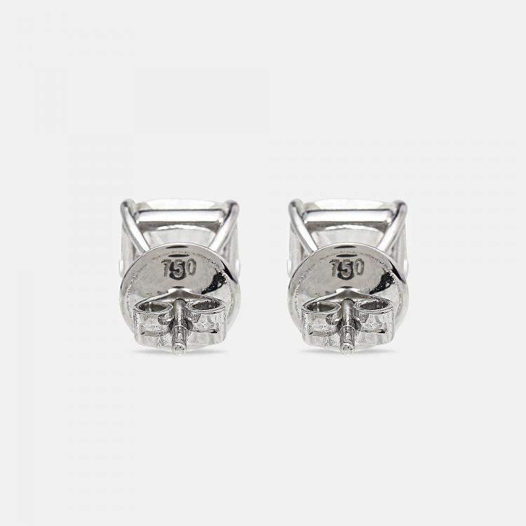 Pre Owned 6.00 cts Cushion Brilliant Cut 18k White Gold Lab Grown Diamonds Solitaire Stud Earrings