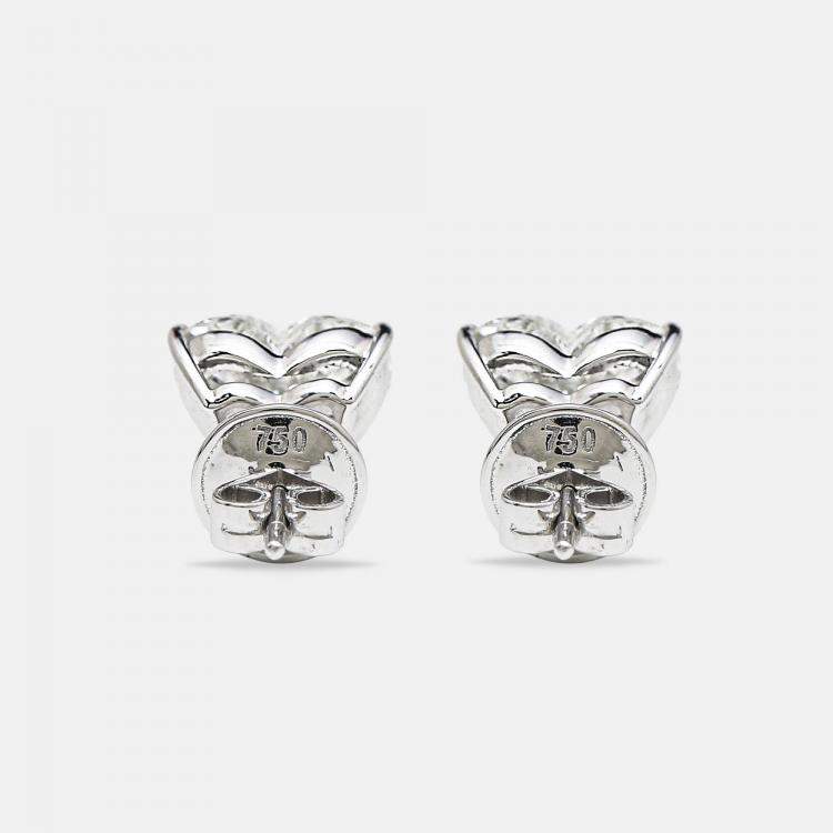 Pre Owned 6.00 cts Heart Brilliant Cut 18k White Gold Lab Grown Diamonds Solitaire Stud Earrings