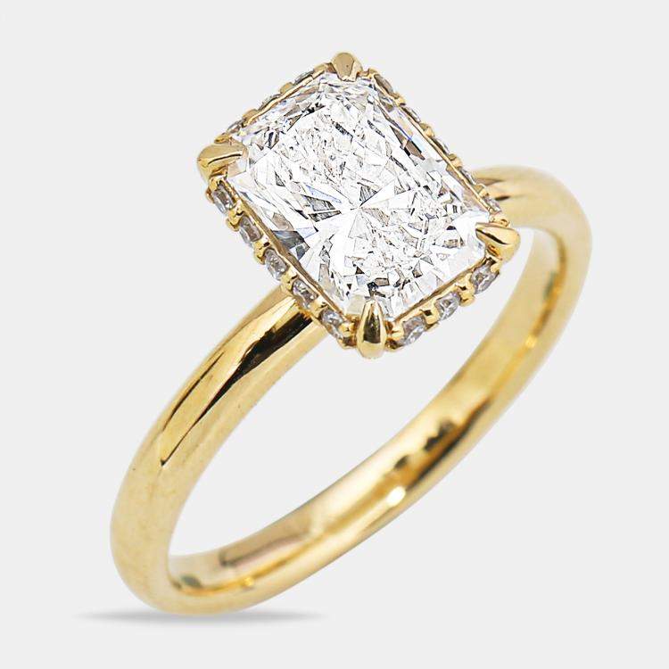 Pre Owned 2.15 cts 18k Yellow Gold Radiant Cut Round Brilliant Lab Grown Diamonds Ring Size 52