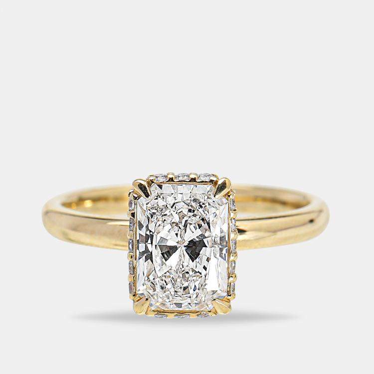 Pre Owned 2.15 cts 18k Yellow Gold Radiant Cut Round Brilliant Lab Grown Diamonds Ring Size 52