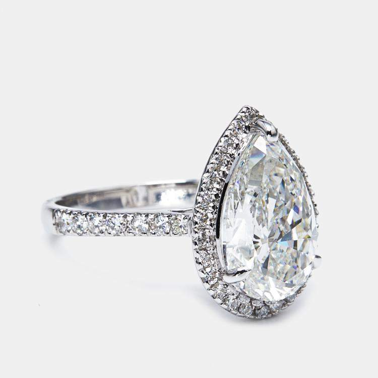 Pre Owned 4.50 cts Pear Round 18k White Gold Lab Grown Diamonds Ring Size 52