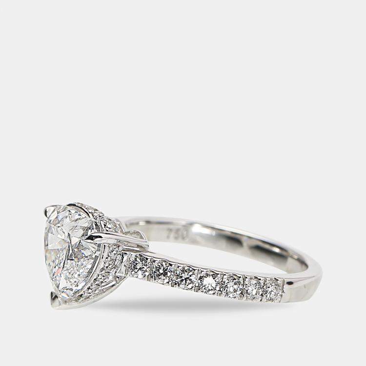 Pre Owned 2.50 cts Heart Brilliant Round 18k White Gold Lab Grown Diamonds Ring