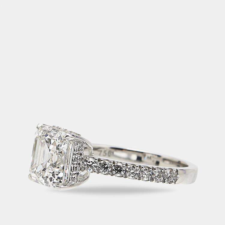 Pre Owned 3.80 cts Asscher Cut Round Brilliant 18k White Gold Lab Grown Diamonds Ring EU 52