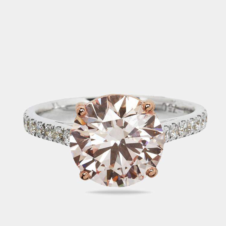 Pre Owned 3.40 cts Pink Round Lab Grown Diamond 18k Two Tone Gold Ring Size 52